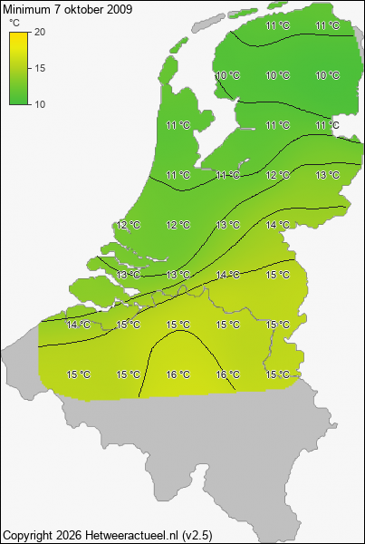 Minimum temperatuur 7 oktober 2009