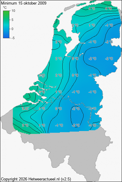 Minimum temperatuur 15 oktober 2009