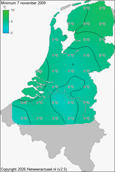 Minimum temperatuur 7 november 2009