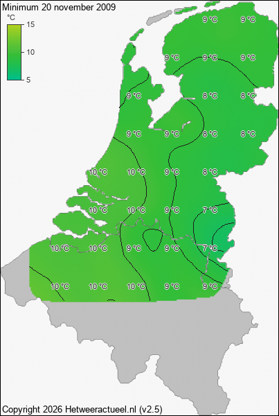 Minimum temperatuur 20 november 2009