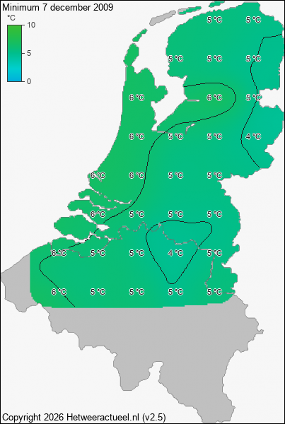Minimum temperatuur 7 december 2009