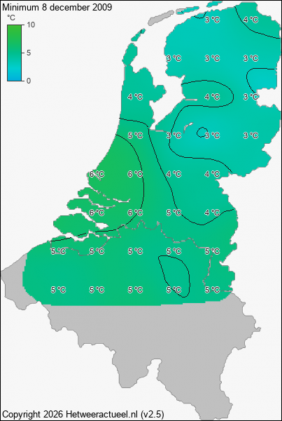 Minimum temperatuur 8 december 2009