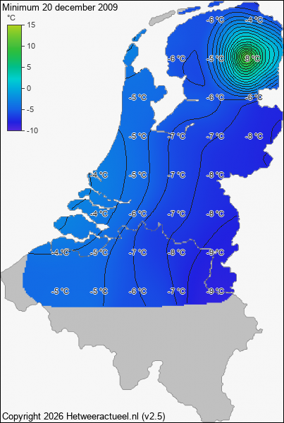 Minimum temperatuur 20 december 2009