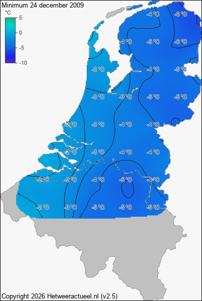 Minimum temperatuur 24 december 2009