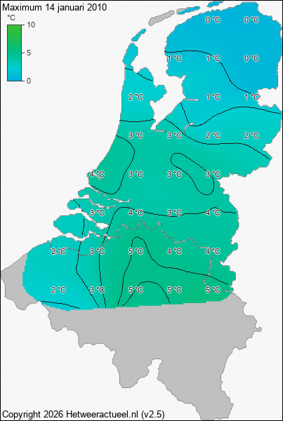 Maximum temperatuur 14 januari 2010