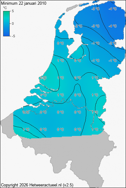 Minimum temperatuur 22 januari 2010