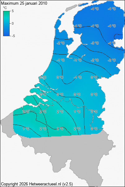 Maximum temperatuur 25 januari 2010