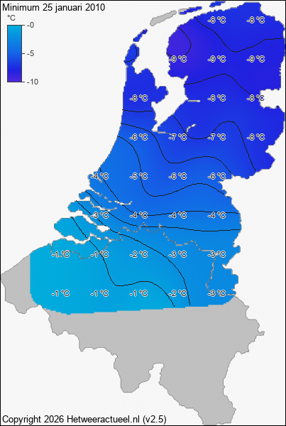 Minimum temperatuur 25 januari 2010