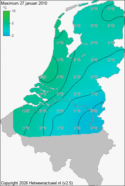 Maximum temperatuur 27 januari 2010