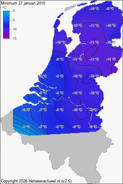 Minimum temperatuur 27 januari 2010