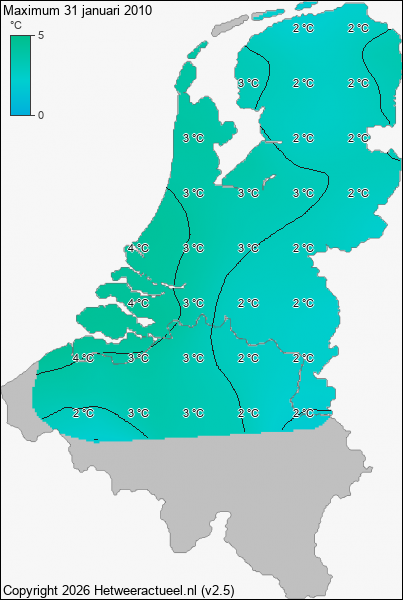 Maximum temperatuur 31 januari 2010