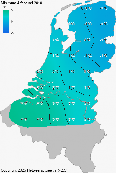 Minimum temperatuur 4 februari 2010