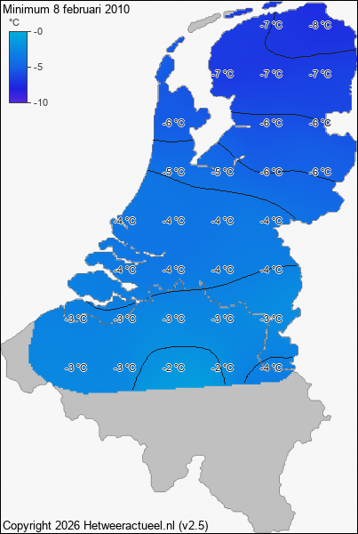 Minimum temperatuur 8 februari 2010