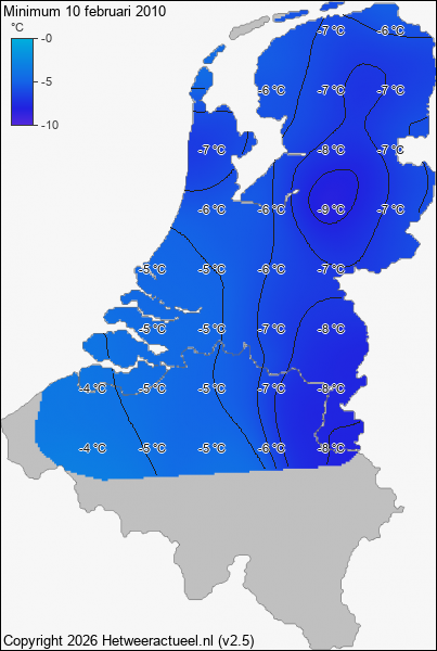 Minimum temperatuur 10 februari 2010