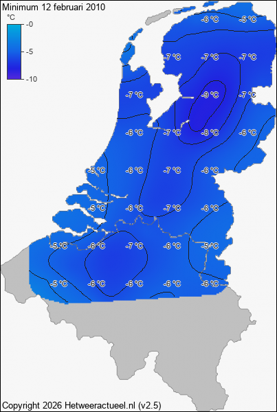 Minimum temperatuur 12 februari 2010