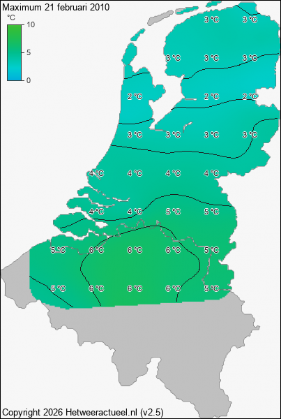 Maximum temperatuur 21 februari 2010