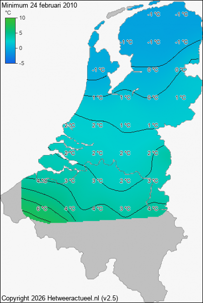 Minimum temperatuur 24 februari 2010