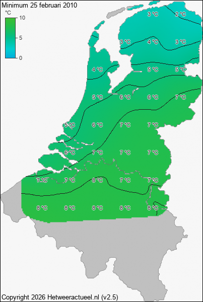 Minimum temperatuur 25 februari 2010
