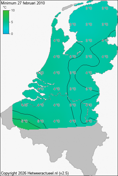 Minimum temperatuur 27 februari 2010