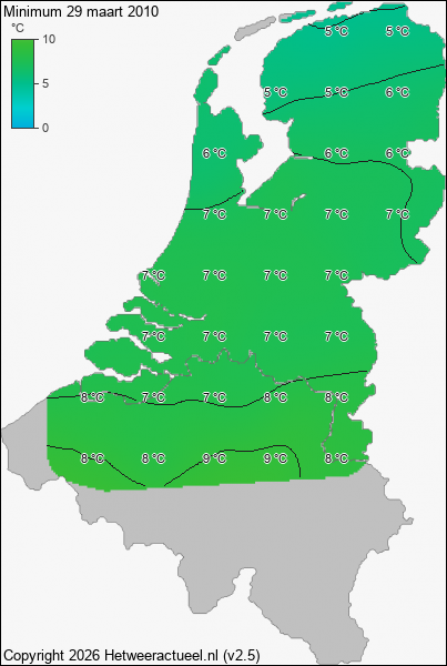 Minimum temperatuur 29 maart 2010