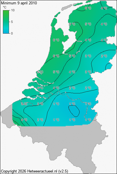 Minimum temperatuur 9 april 2010