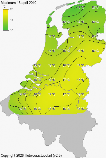 Maximum temperatuur 13 april 2010