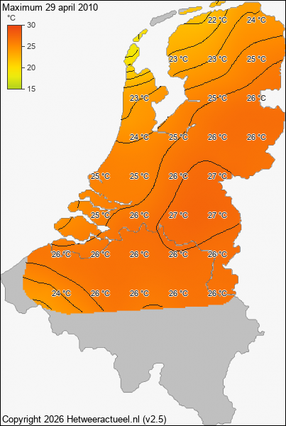Maximum temperatuur 29 april 2010