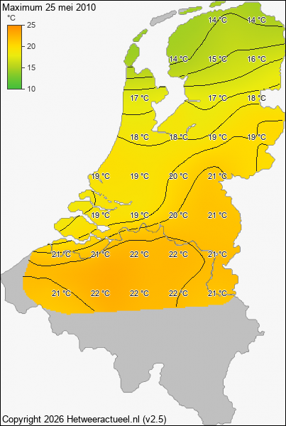 Maximum temperatuur 25 mei 2010