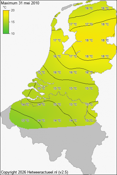 Maximum temperatuur 31 mei 2010