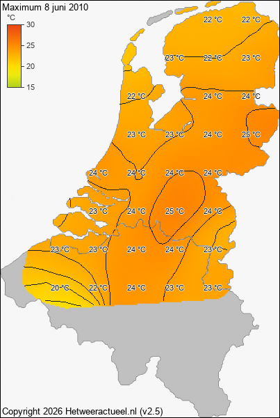 Maximum temperatuur 8 juni 2010