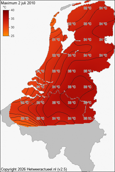 Maximum temperatuur 2 juli 2010