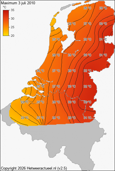 Maximum temperatuur 3 juli 2010