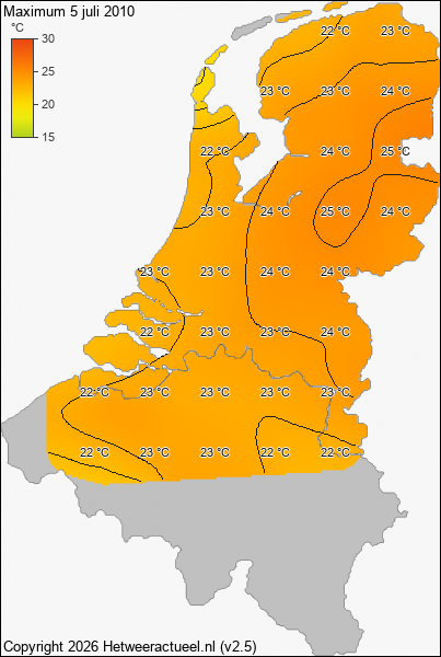 Maximum temperatuur 5 juli 2010