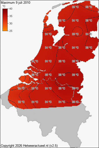 Maximum temperatuur 9 juli 2010