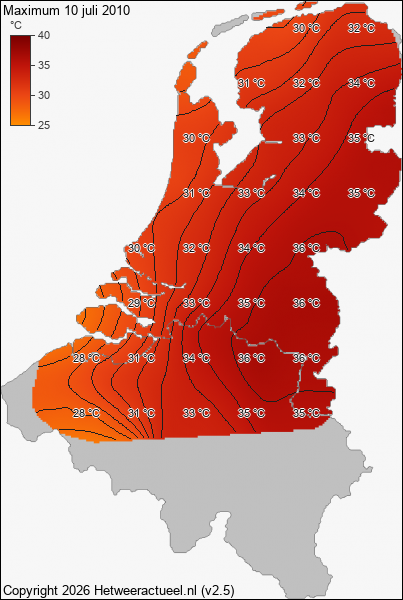 Maximum temperatuur 10 juli 2010