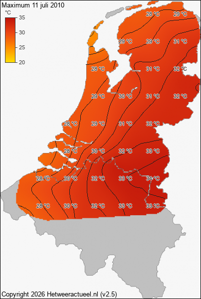 Maximum temperatuur 11 juli 2010