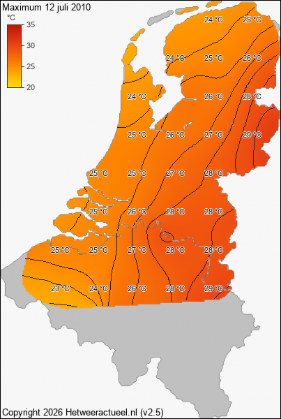 Maximum temperatuur 12 juli 2010