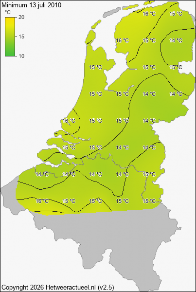 Minimum temperatuur 13 juli 2010