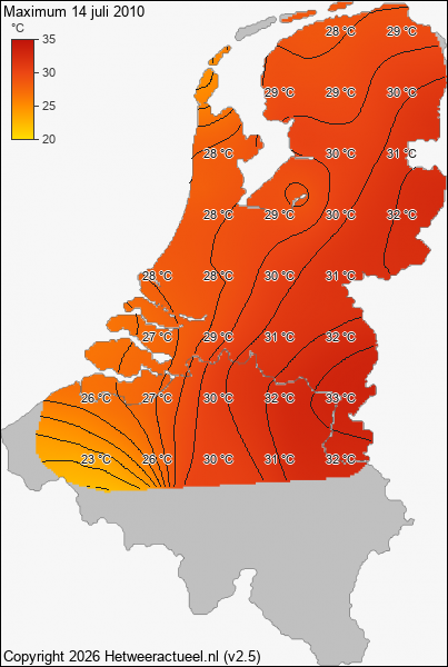 Maximum temperatuur 14 juli 2010