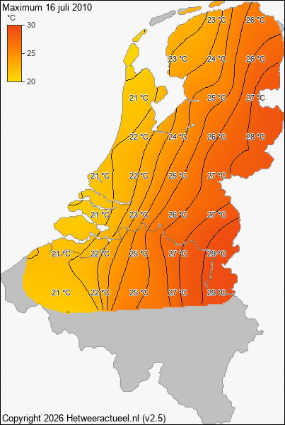 Maximum temperatuur 16 juli 2010