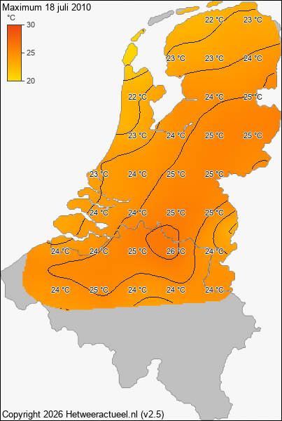 Maximum temperatuur 18 juli 2010
