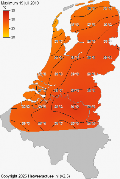 Maximum temperatuur 19 juli 2010