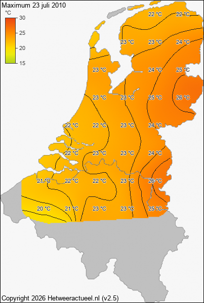 Maximum temperatuur 23 juli 2010