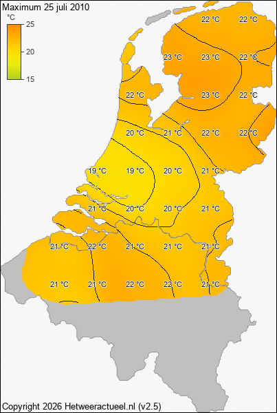 Maximum temperatuur 25 juli 2010