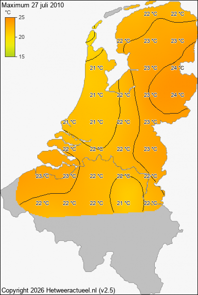 Maximum temperatuur 27 juli 2010