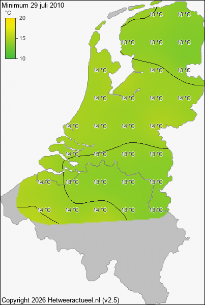 Minimum temperatuur 29 juli 2010