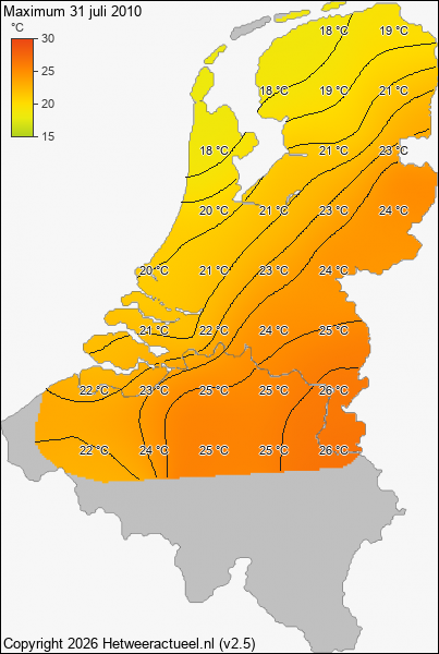 Maximum temperatuur 31 juli 2010