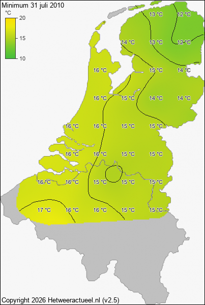 Minimum temperatuur 31 juli 2010