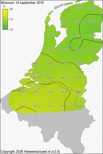 Minimum temperatuur 14 september 2010