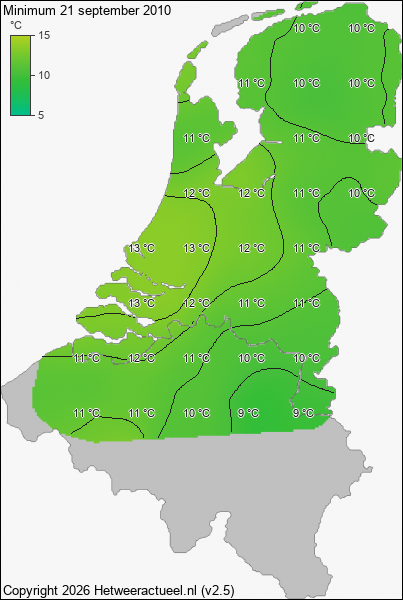Minimum temperatuur 21 september 2010